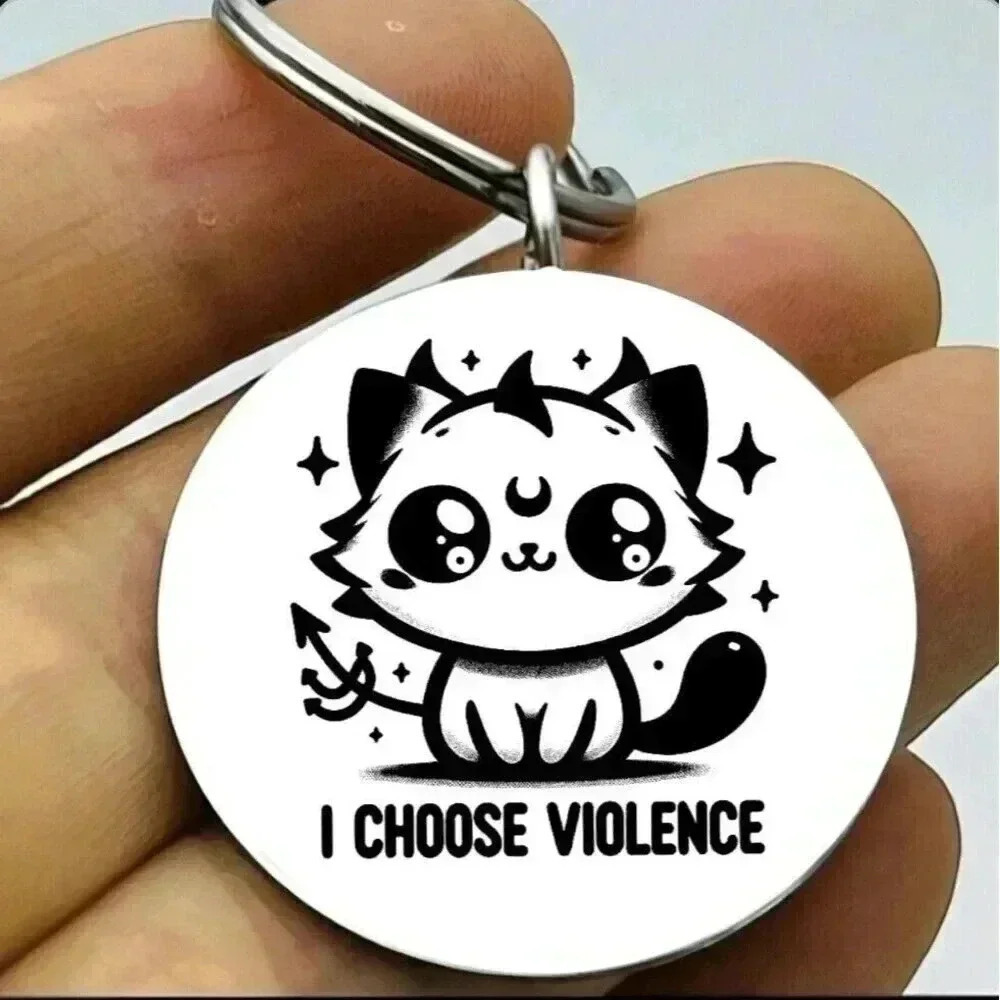 Kitty Cat Choose Violence Hot Evil Horror Keychain